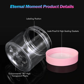 Eternal Moment plastic jars with spatulas and labels
