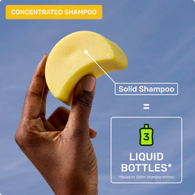 Ethique Clarifying Shampoo Bar on a bathroom shelf