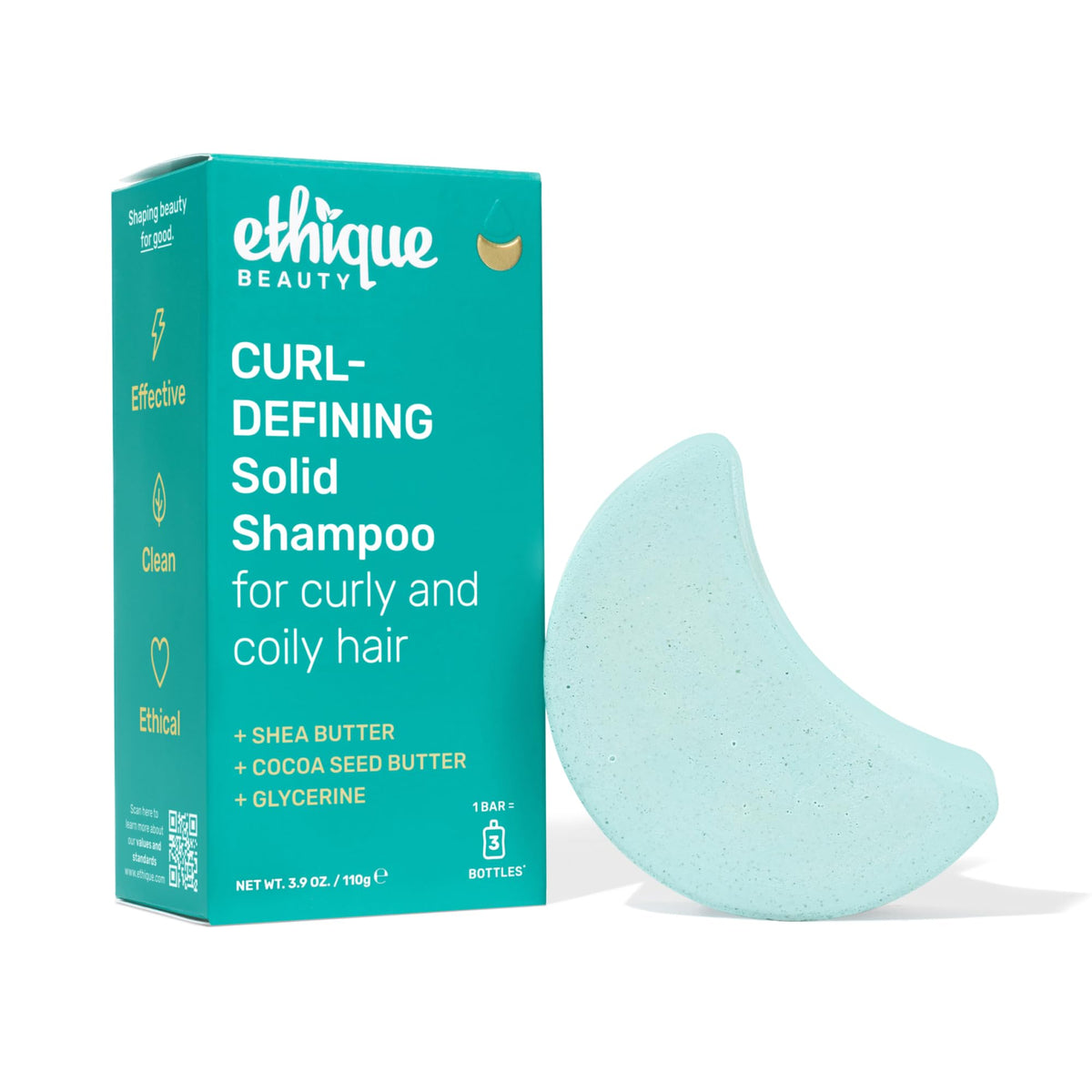 Ethique Curl-Defining Shampoo Bar front view with shea butter