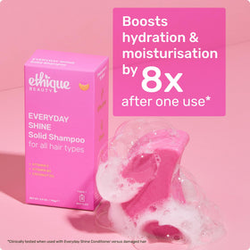 Ethique Everyday Shampoo Bar used in a shower setting