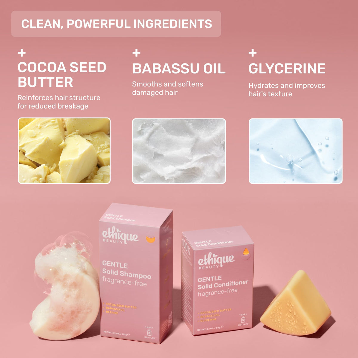 Ethique Gentle Unscented Shampoo Bar close-up showing texture