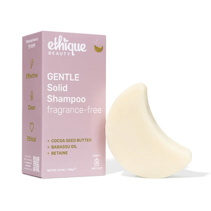 Ethique Gentle Unscented Shampoo Bar front view with cocoa butter
