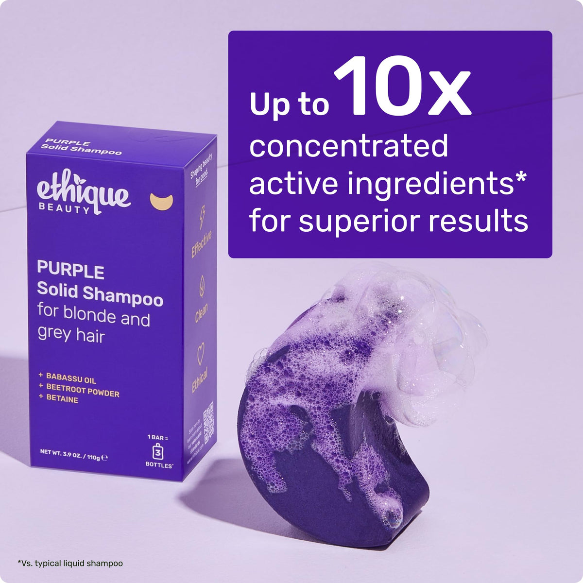 Ethique Purple Shampoo Bar in use during shower