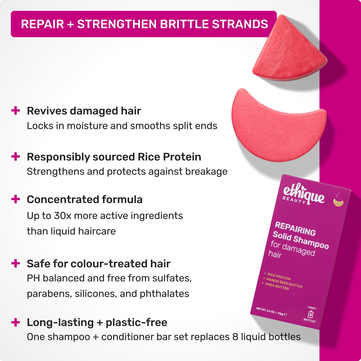 Ethique Repairing Shampoo Bar close-up showing texture