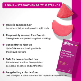 Ethique Repairing Shampoo Bar close-up showing texture