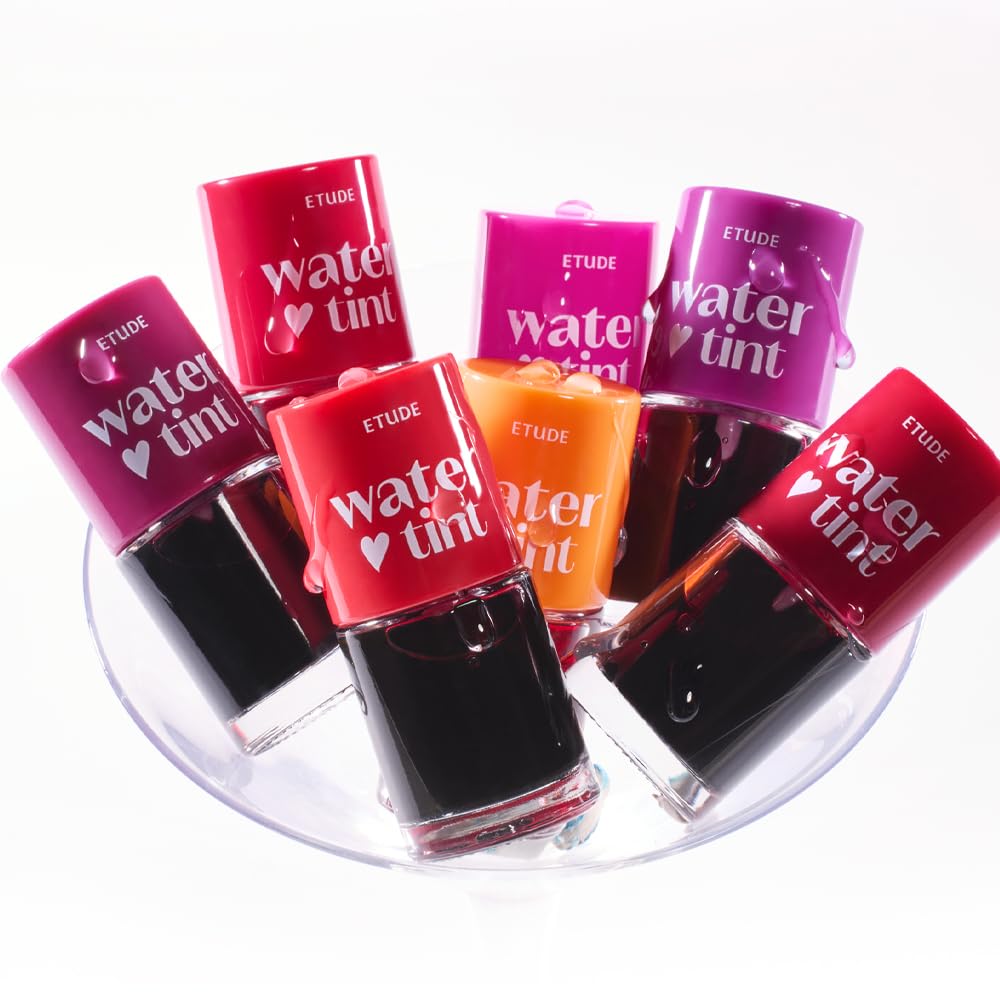 ETUDE Dear Darling Water Tint Lip and Cheek Stain Set displayed with fruits