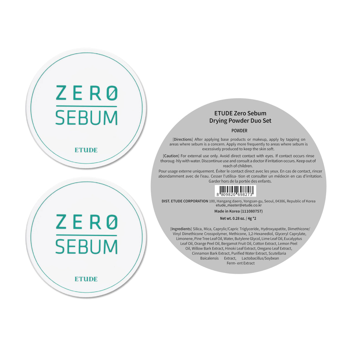 ETUDE Zero Sebum Loose Setting Powder Duo with applicator and powder close-up
