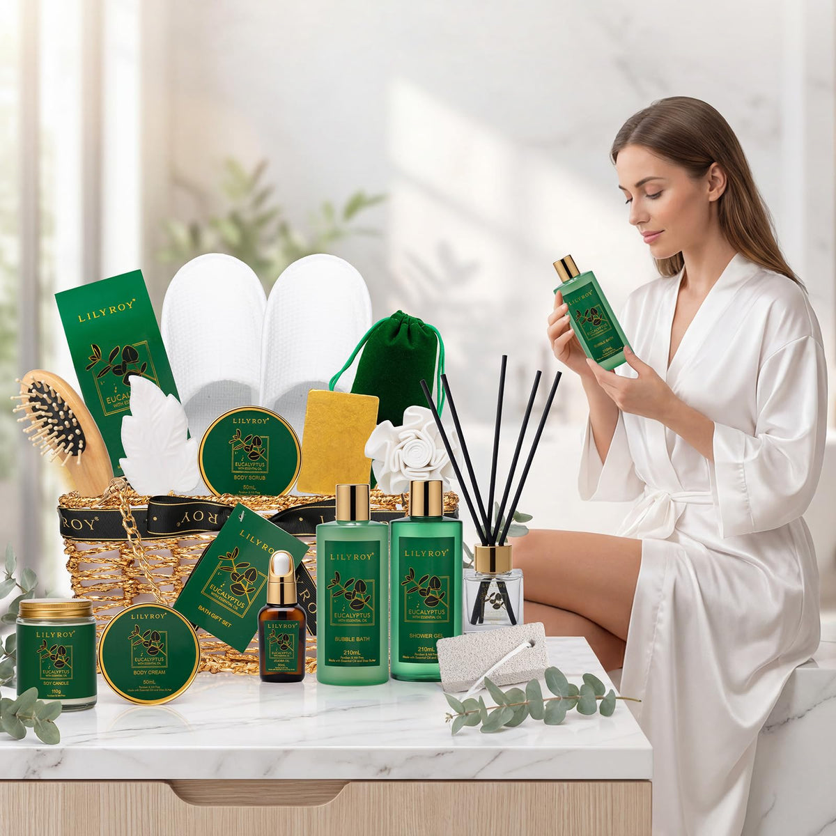 Eucalyptus diffuser sticks included in LILY ROY spa set