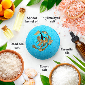 Eucalyptus Wave bath bomb from Relaxcation, vibrant colour