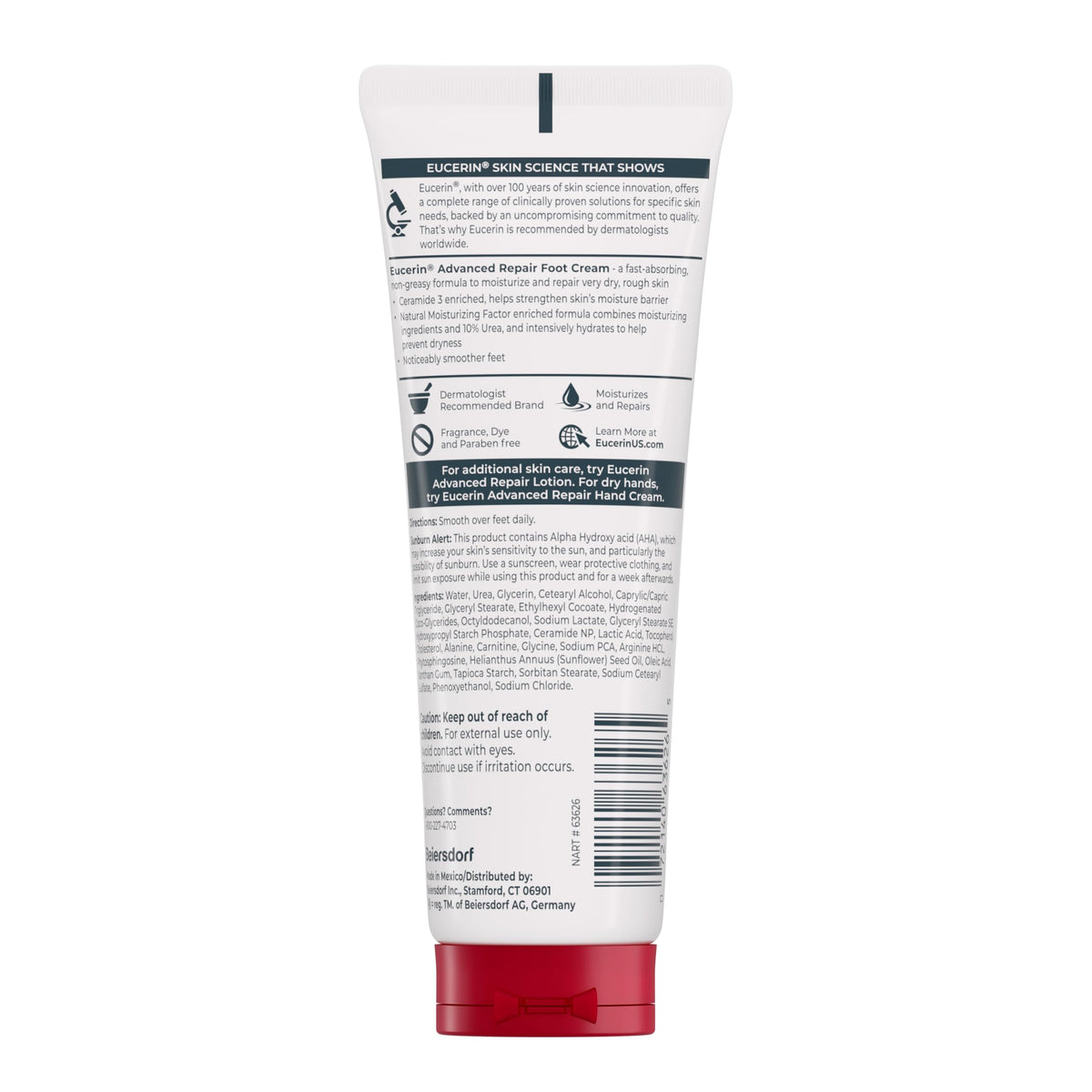 Eucerin Advanced Repair Foot Cream 3 oz tube side view