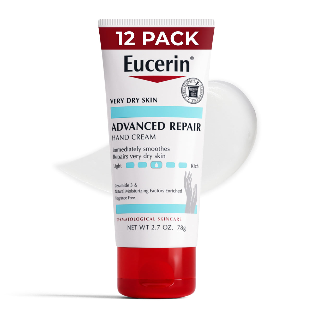 Eucerin Advanced Repair Hand Cream 12-pack front view with tubes