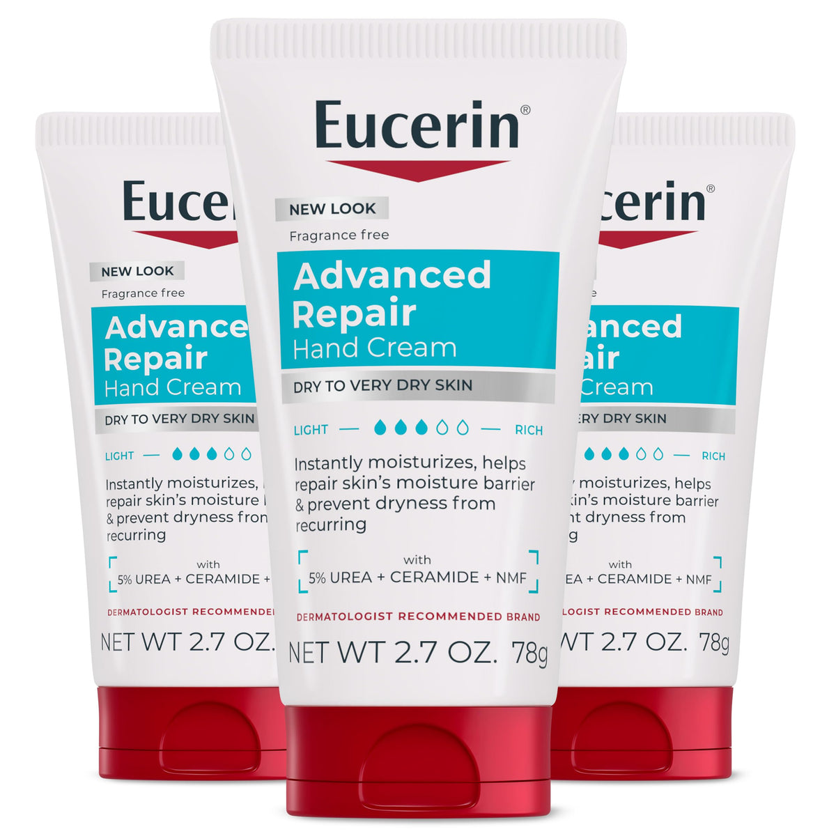 Eucerin Advanced Repair Hand Cream three 2.7 oz tubes front view