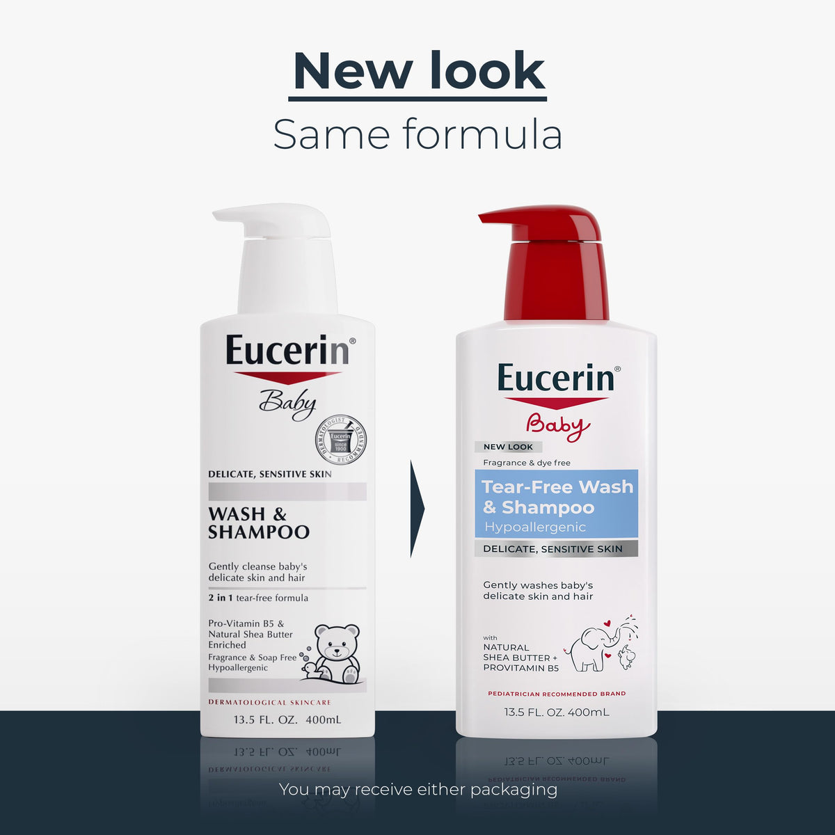 Eucerin Baby Unscented Shampoo and Body Wash pump bottle side view