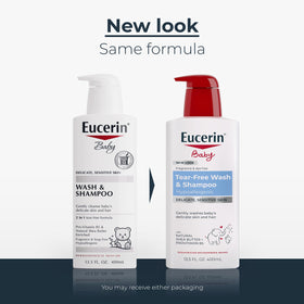 Eucerin Baby Unscented Shampoo and Body Wash pump bottle side view