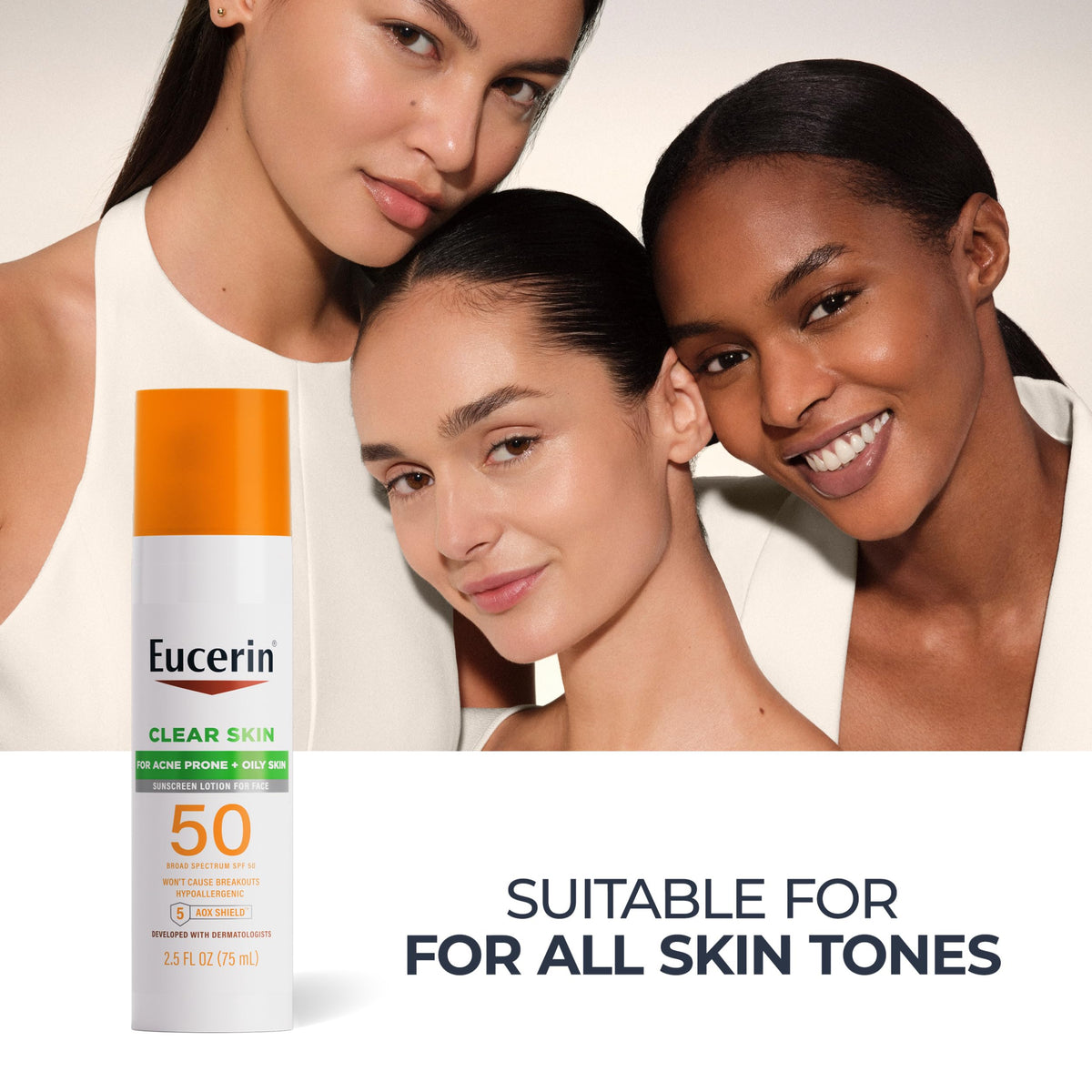 Eucerin Clear Skin Face Sunscreen SPF 50 with makeup products