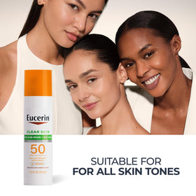 Eucerin Clear Skin Face Sunscreen SPF 50 with makeup products