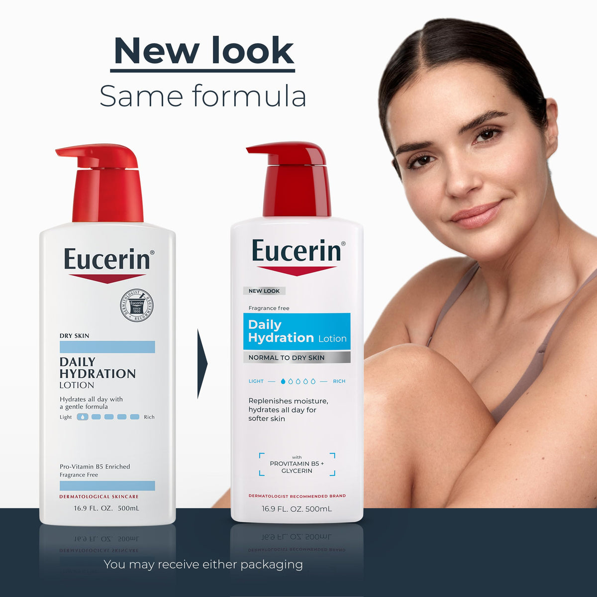 Eucerin Daily Hydration Body Lotion 16.9 FL OZ bottle side view