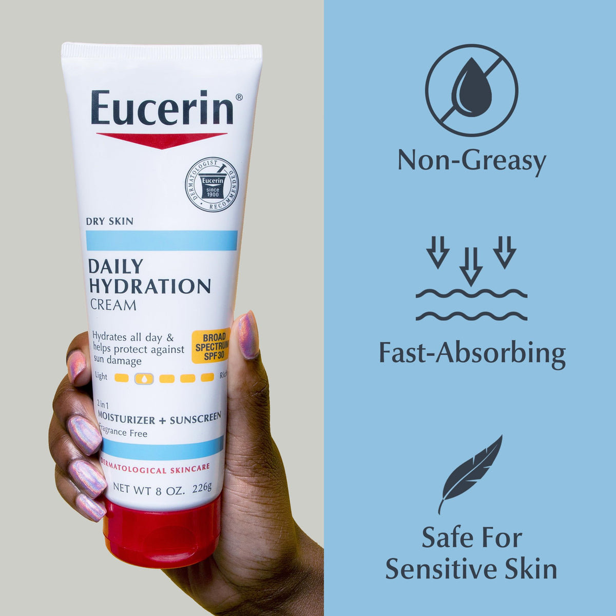 Eucerin Daily Hydration Cream SPF 30 alongside skincare routine