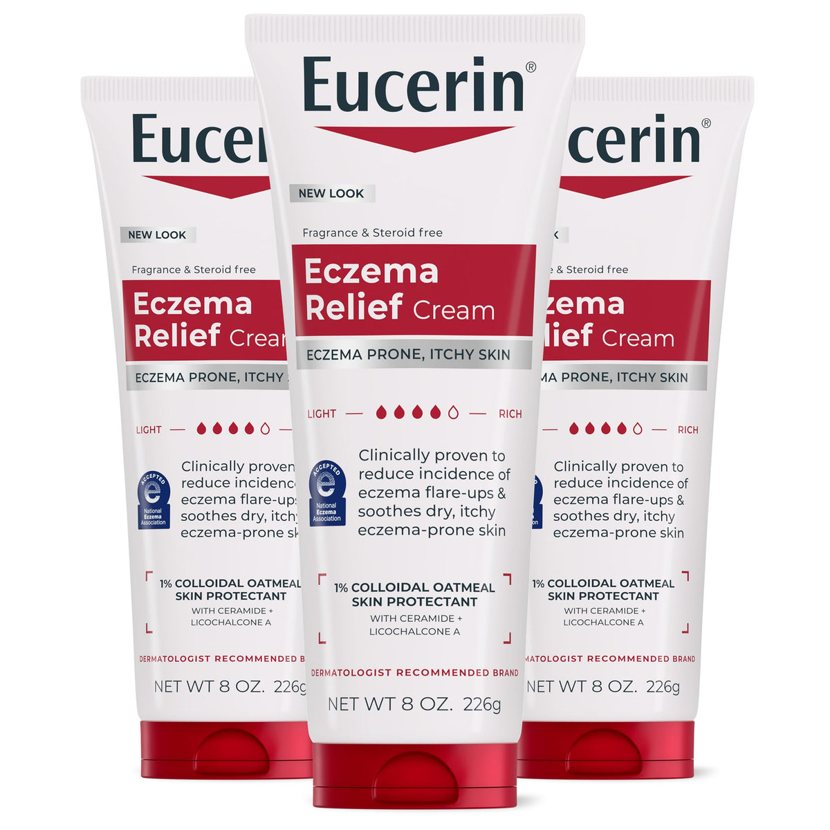 Eucerin Eczema Relief Body Cream 3 x 8 Oz tubes front view