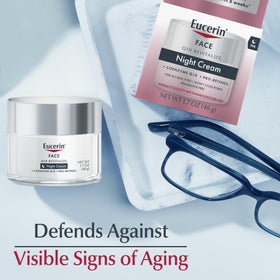 Eucerin Q10 Anti-Wrinkle Night Cream on a bathroom counter