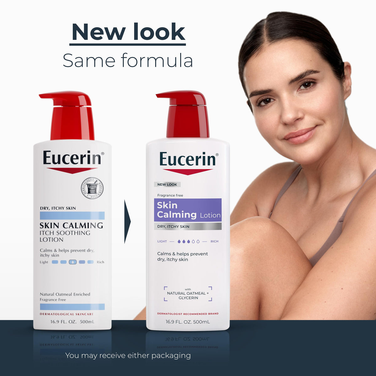 Eucerin Skin Calming Body Lotion back view with ingredient list