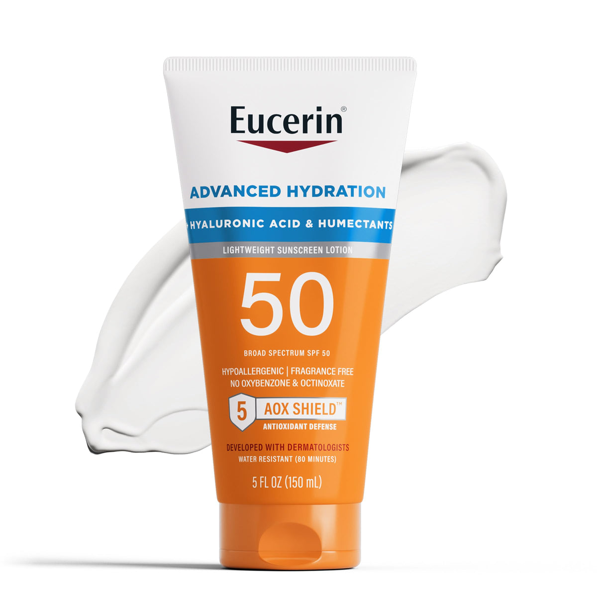 Eucerin Sun Advanced Hydration Sunscreen Lotion SPF 50 front view with packaging