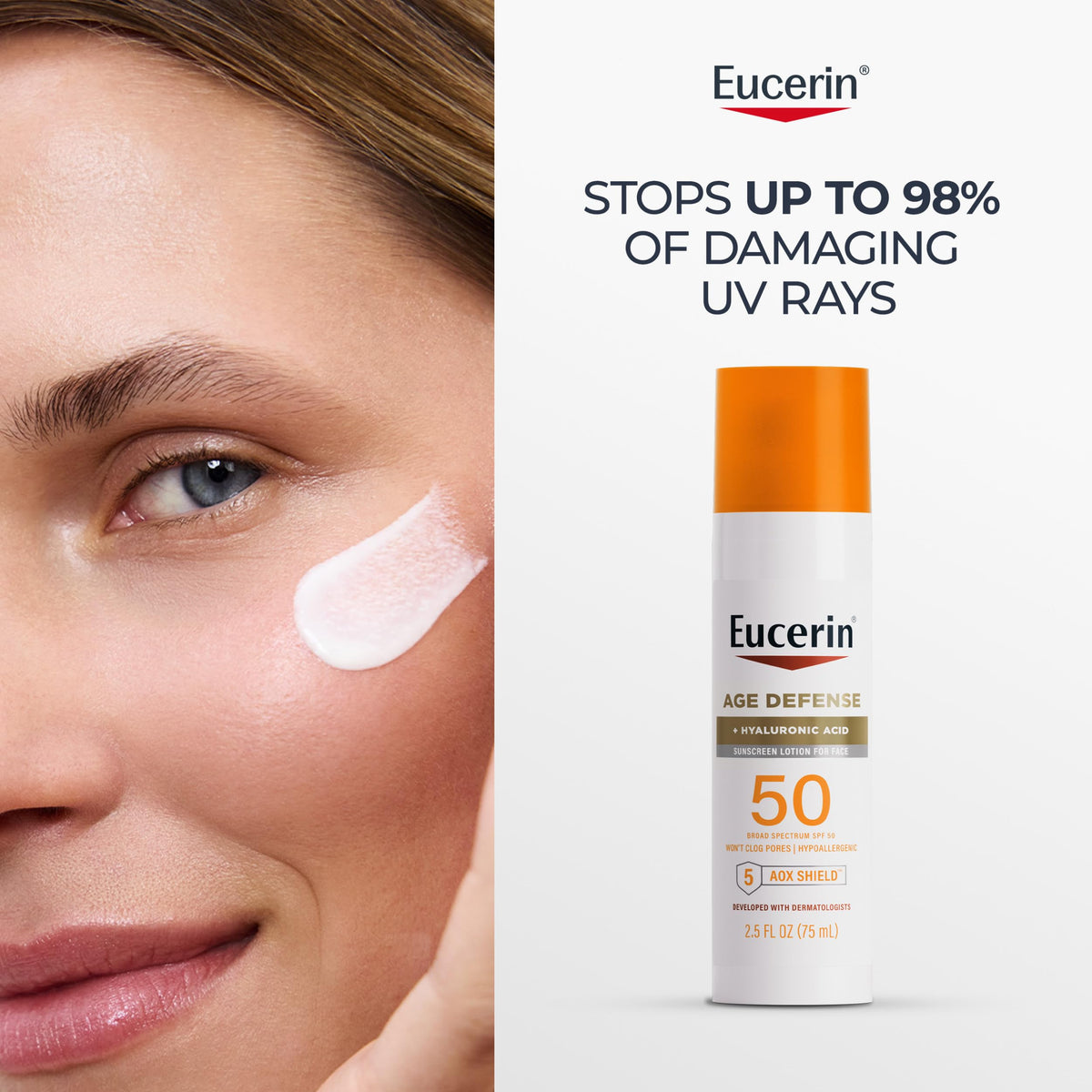 Eucerin Sun Age Defense Face Sunscreen Lotion SPF 50 with summer essentials