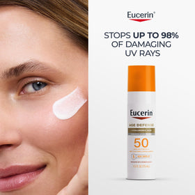 Eucerin Sun Age Defense Face Sunscreen Lotion SPF 50 with summer essentials