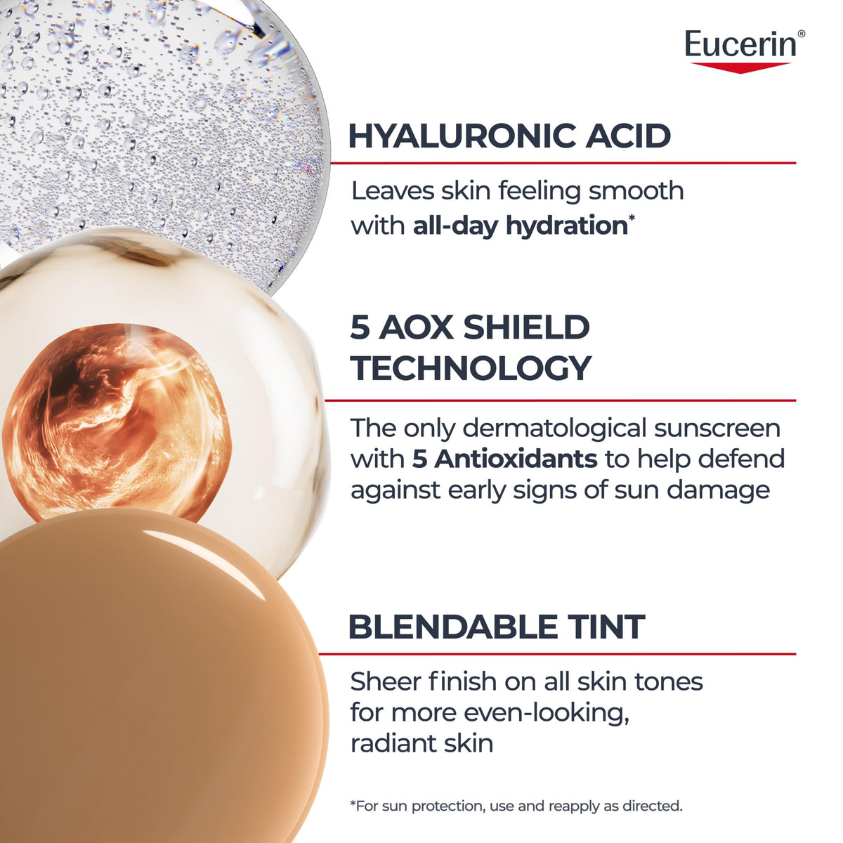Eucerin Sun Tinted Age Defense Face Lotion SPF 50 application on skin