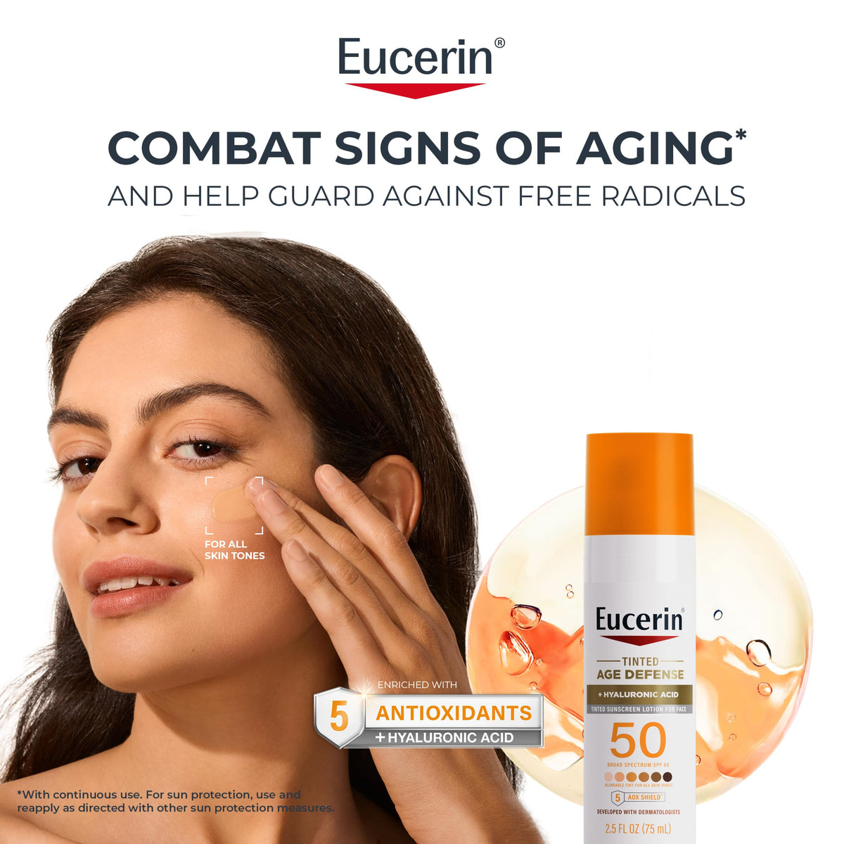 Eucerin Sun Tinted Age Defense Face Lotion SPF 50 bottle side view