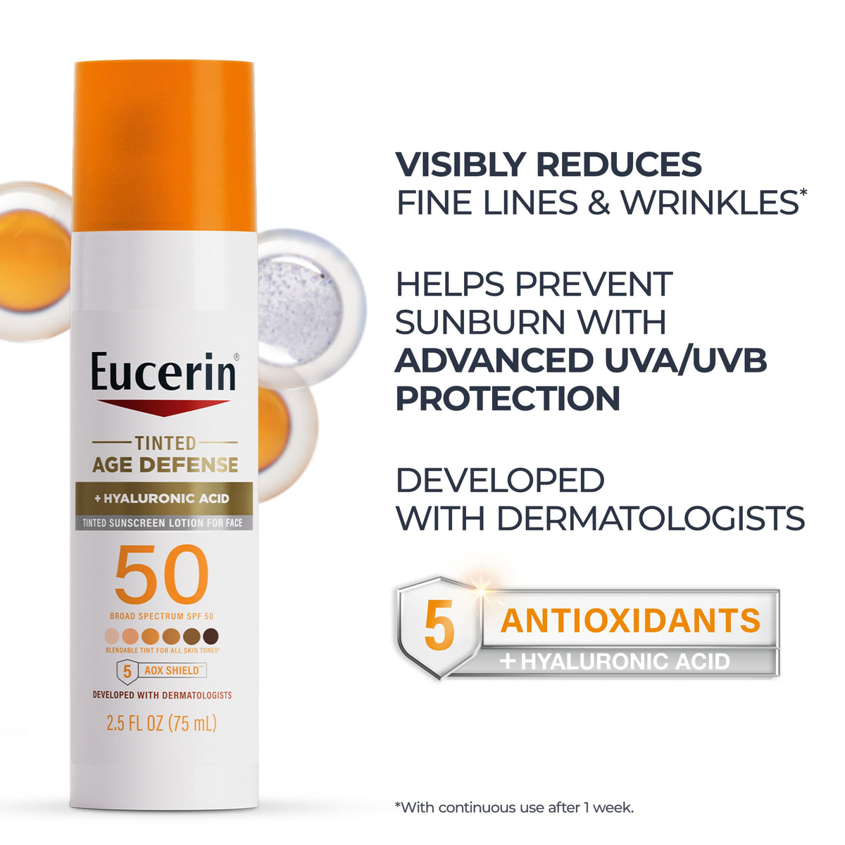 Eucerin Sun Tinted Age Defense Face Lotion SPF 50 with texture close-up