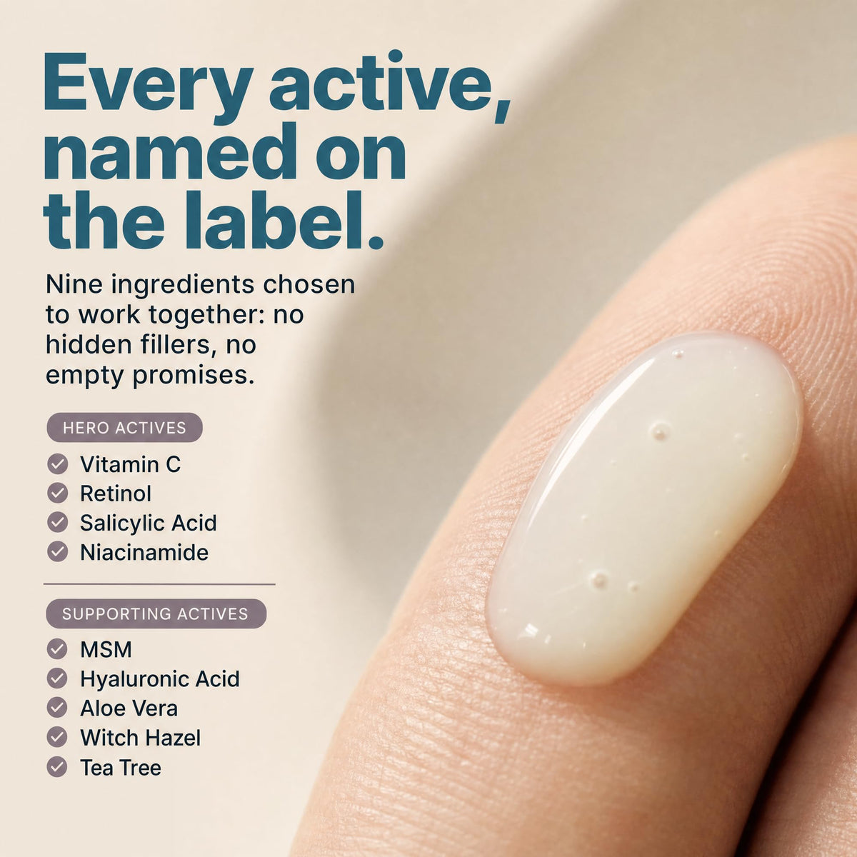 Eva Naturals Skin Clearing Serum with ingredients display