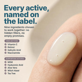 Eva Naturals Skin Clearing Serum with ingredients display