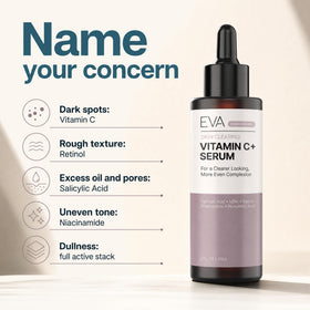 Eva Naturals Skin Clearing Vitamin C Serum on a bathroom counter