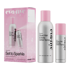 EVA·NYC Kweeen Silver Hair and Body Glitter Spray Set full size and travel size