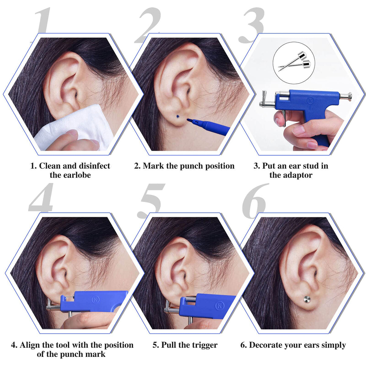 Evatage ear piercing gun in use during a home piercing session