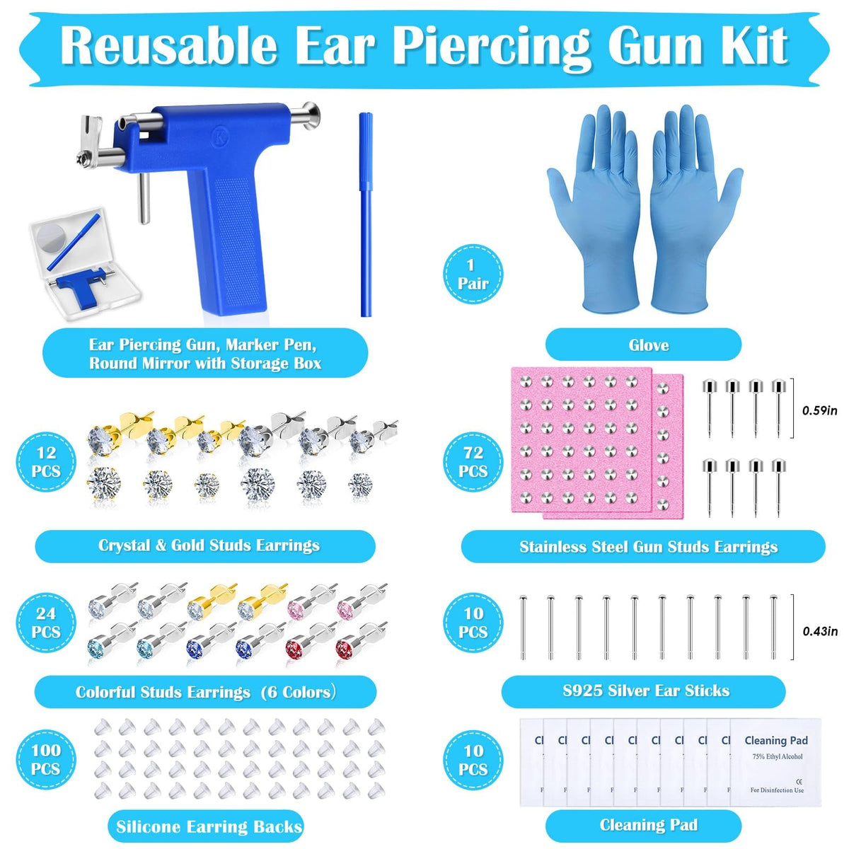 Evatage kit showing rubber earring backs and cleaning pads