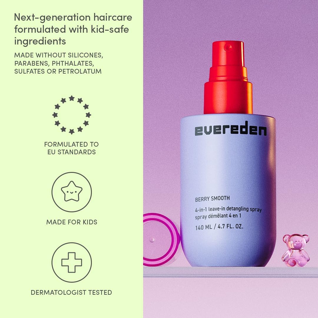 Evereden Kids 4-in-1 Detangler Spray in use on dry hair