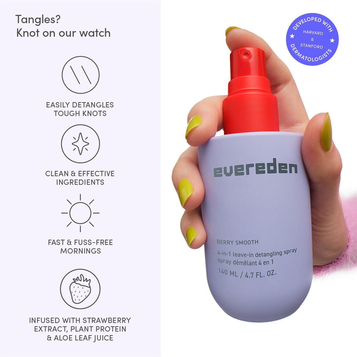 Evereden Kids 4-in-1 Detangler Spray in use on wet hair