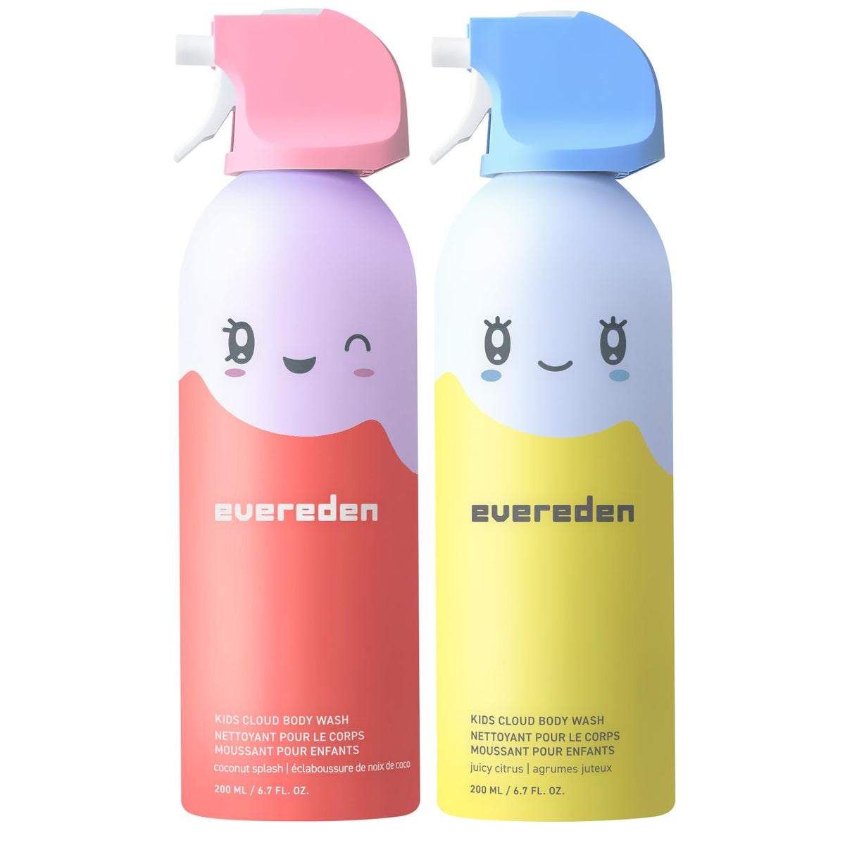 Evereden Kids Body Wash Foam Duo front view with Coconut Splash and Juicy Citrus