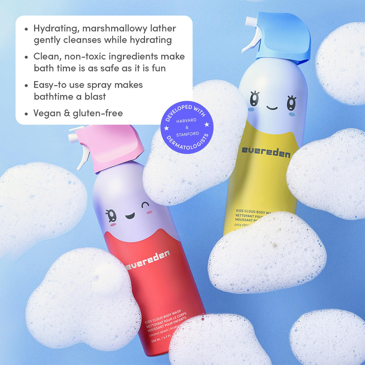 Evereden Kids Cloud Foam Body Wash Coconut Splash showing foamy texture