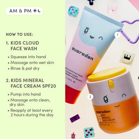 Evereden Kids Face Wash and Cream set on a bathroom counter