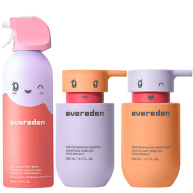 Evereden Kids Shampoo, Conditioner & Body Wash Set front view with playful packaging