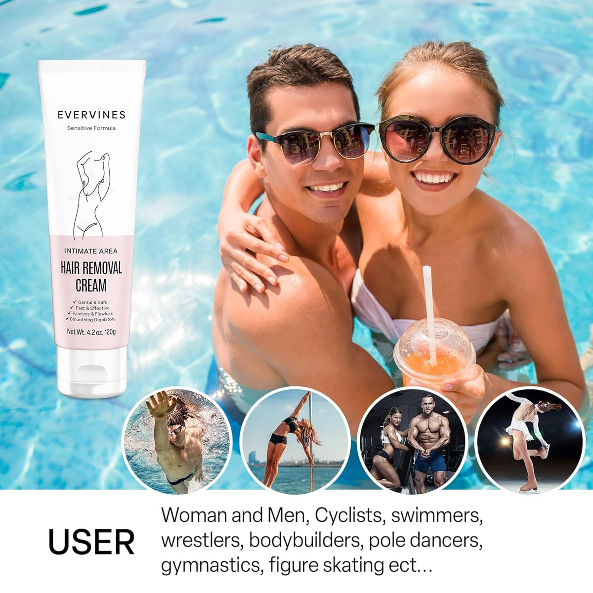 Evervines Hair Removal Cream product in bathroom setting