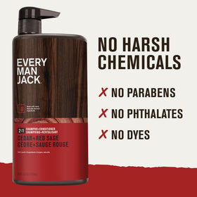 Every Man Jack 2-in-1 Shampoo & Conditioner bottle with cedarwood background