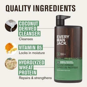 Every Man Jack 2-in-1 Shampoo & Conditioner with fresh coastal background