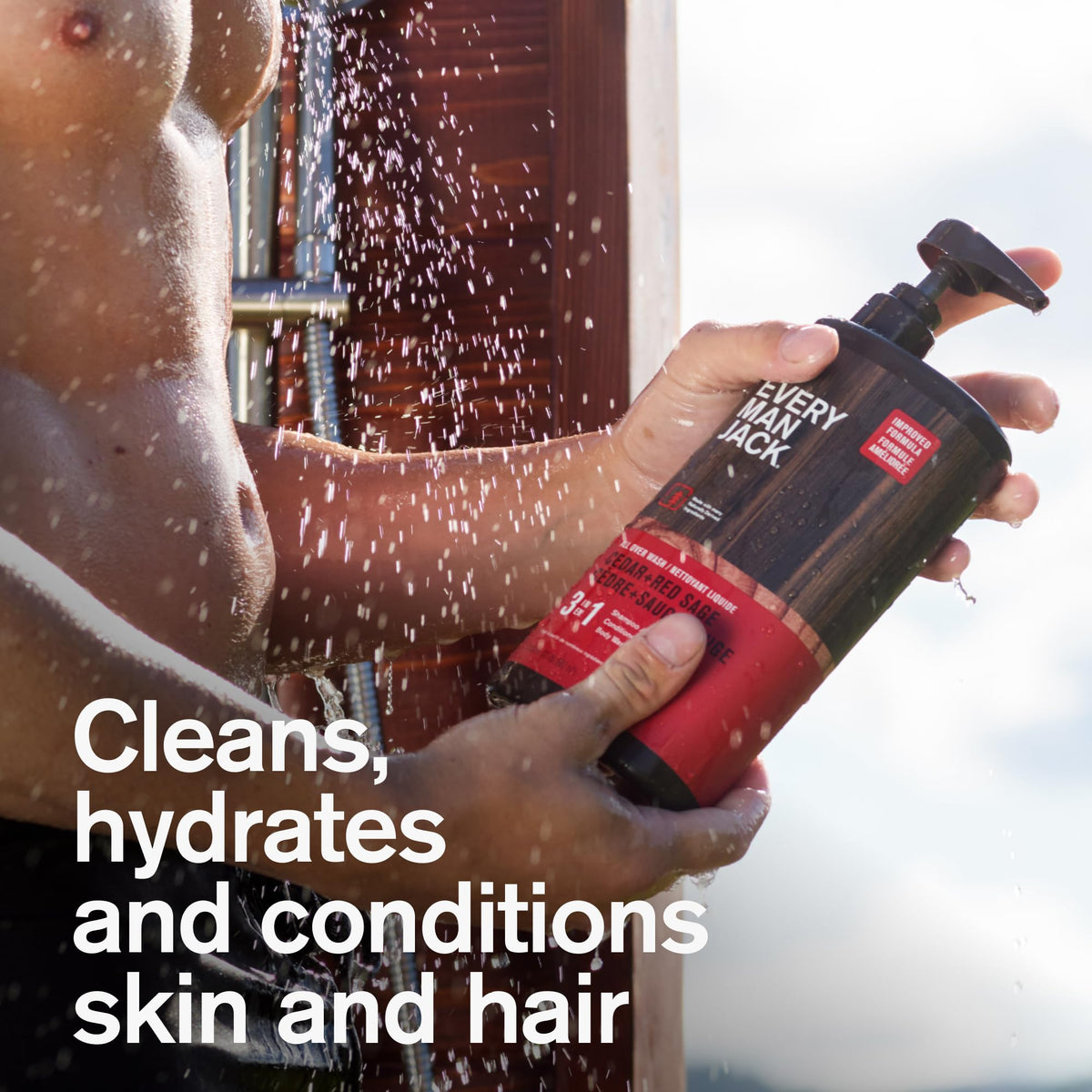 Every Man Jack 3-in-1 Body Wash in a shower setting