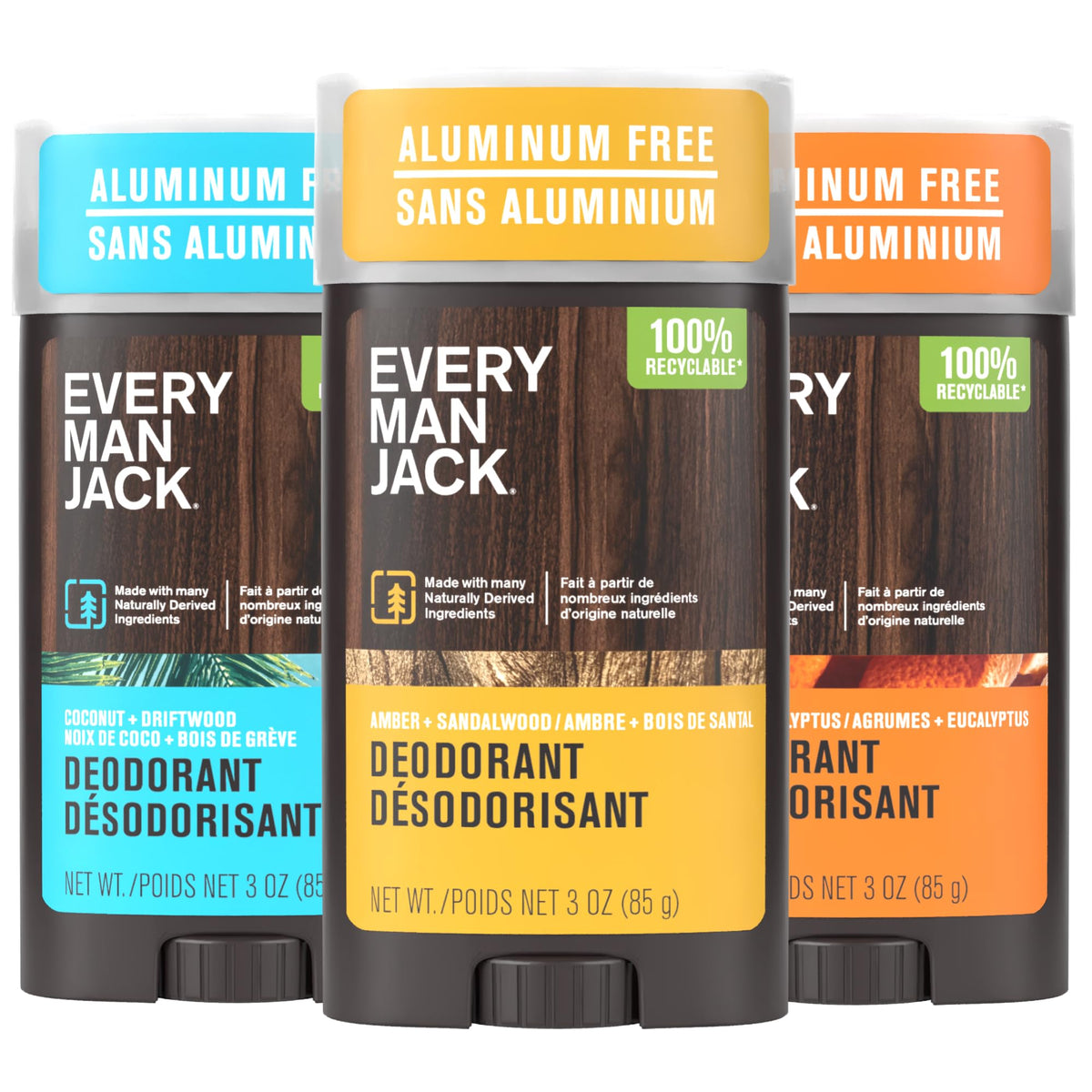 Every Man Jack Aluminum Free Deodorant 3-pack Coconut Citrus Amber