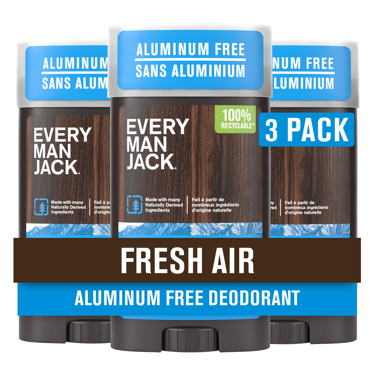 Every Man Jack Aluminum Free Deodorant 3-Pack, Fresh Air front view