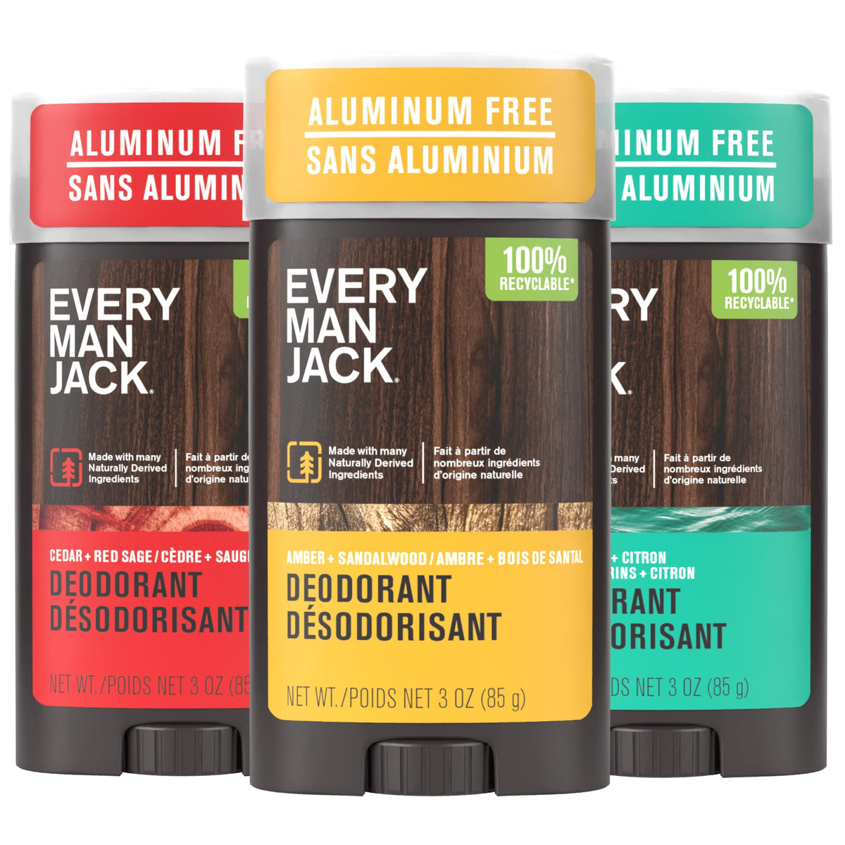 Every Man Jack Aluminum Free Deodorant 3-pack front view